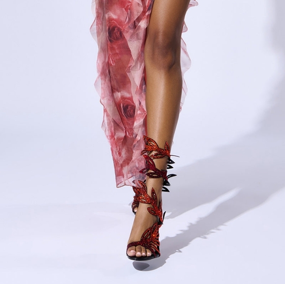 "SINS OF DESIRAE" Fiery Red and Black Luxury Embellished Heels - Picture 8 of 8